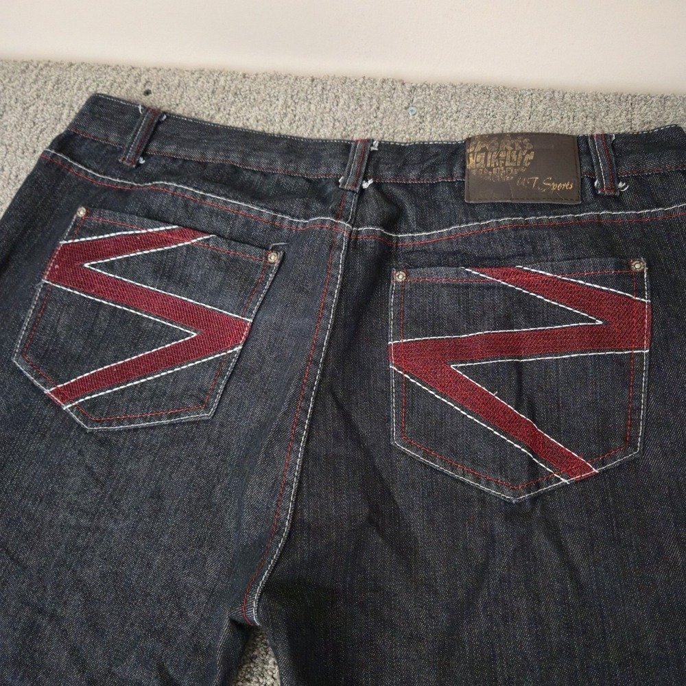 Vintage Skater Wide Leg Jeans 46x32 UT Sports Dark Wash Baggy Embroidered Y2K - Picture 9 of 9